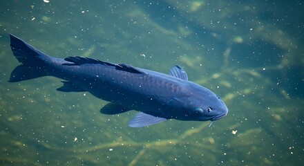 Fototapeta premium Black Koi Fish Swimming Underwater Nature Photography