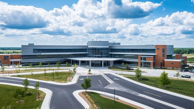 Modern educational facility suburban landscape building architecture urban environment aerial view community development