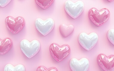 Fototapeta premium Cute hand-drawn heart pattern on a soft pastel background for Saint Valentines Day and 8 March Womans Day, on a soft pink-to-white gradient background