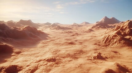 Fototapeta premium Mars landscape, vast desert mountains, sunrise. Possible use Stock photo