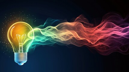 lightbulb colourful Background Lightbulb with colorful smoke and light trails, creating a dynamic and abstract background, visual representation of creativity