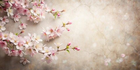 Delicate Pink Blossoms on a Distressed Beige Background, a Symbol of New Beginnings and Springtime Renewal