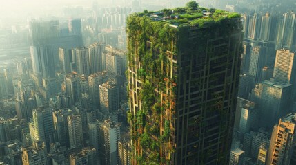 Obraz premium Overgrown Skyscraper in a Post-Apocalyptic City