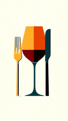 Fototapeta premium A colorful, abstract illustration featuring a wine glass, fork, and knife, symbolizing dining and culinary experiences.