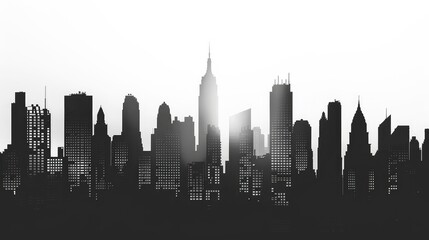 Obraz premium Iconic City Skyline Silhouette with Majestic Structures at Sunset