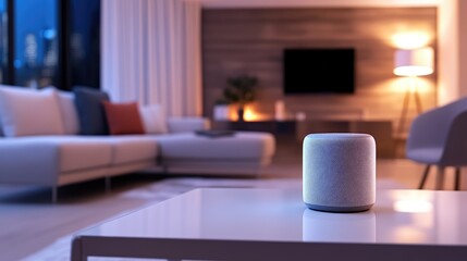 Smart Speaker in Modern Living Room at Night