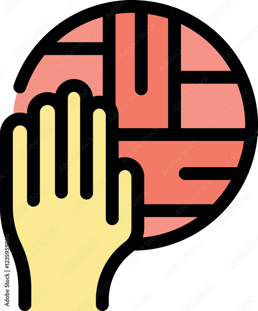 Poster hand interacting with a segmented circular surface, exploring textures or engaging in a tactile acti