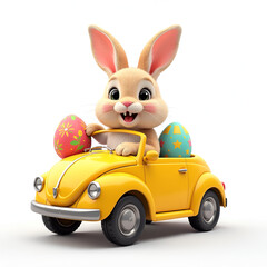 Cool Easter Bunny Driving A Car With Eggs