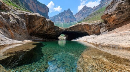 Obraz premium Mountain canyon pool, clear water, rocks, scenic view, travel