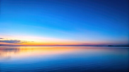 A serene blue hour sky with soft gradient colors blending into the horizon, casting a gentle warm light on the landscape , warm light, natural beauty