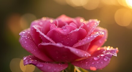 Obraz premium Dew-kissed Pink Rose at Sunset Golden Hour Photography