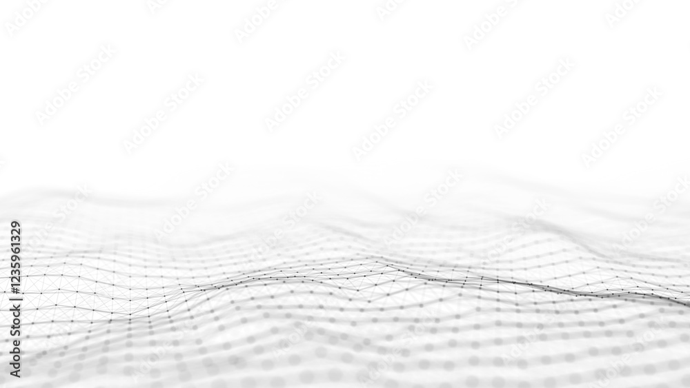 Aufkleber Technology white wave of particles and lines. Big data visualization. Analytics representation. Digital background. 3d rendering.