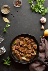 Stewed beef in cast iron skillet