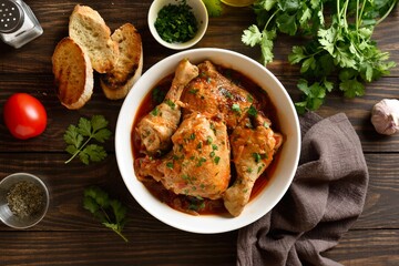 Georgian chicken stew with tomatoes and herbs