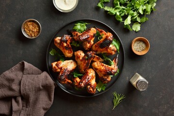 Barbecue chicken wings, top view