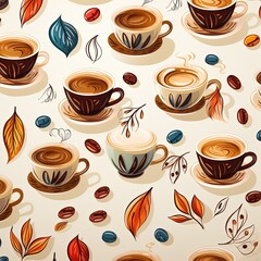 Obraz premium Cozy and Aesthetic Coffee Pattern Vector Illustration for Design Use