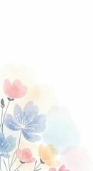 Abstract watercolor flowers on white background with pastel tones