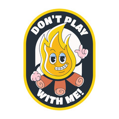 Sticker, emblem, mascot, stamp in trendy groove style on an isolated background. Comical retro playful campfire character