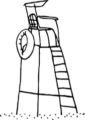 Sea, beach summer time travel. Vacation. Hand drawn vector isolated doodle monitoring post 