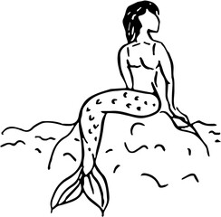 Sea, beach summer time travel. Vacation. Hand drawn vector isolated doodle mermaid 