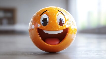 3D Happy Orange Emoji on Table