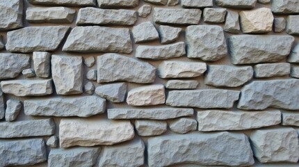 Fototapeta premium Timeless Craftsmanship: Close-Up of a Light Gray Stone Wall. Sturdy Elegance: The Beauty of Structured Stonework. Durable Design: Exploring the Texture of Light Gray Stones