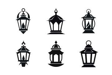 Silhouetted Vintage Lantern Designs on a white background