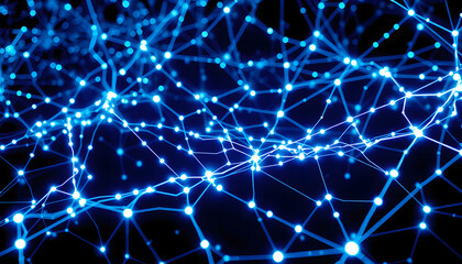 Fototapeta premium Blue network connections with glowing nodes on dark background - technology, communication, and data networks concept