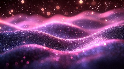Pink purple glittering waves, bokeh background, abstract design, website banner