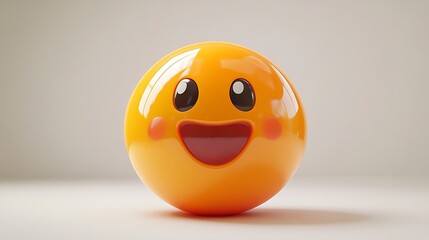 Fototapeta premium 3D happy emoticon, cheerful digital character, studio shot, cartoon, digital art, graphic design, use for social media, branding, advertising