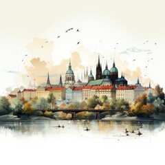 Fototapeta premium Prague Cityscape in a Clean and Modern Minimalistic Illustration Style