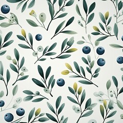 Seamless Simple Pattern of Lingonberries and Leaves with a Natural Feel