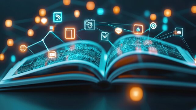 Policy handbook glowing with icons of security and compliance