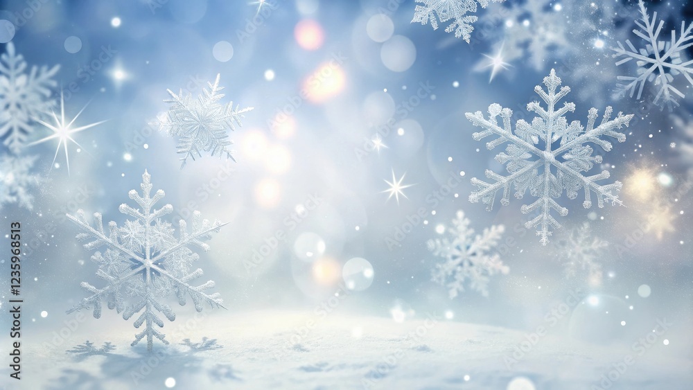Aufkleber a winter wonderland scene with delicate snowflakes falling on a snowy background, shimmering with fe