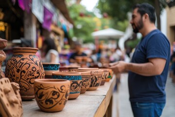 Handcrafted Pottery at a Vibrant Outdoor Market