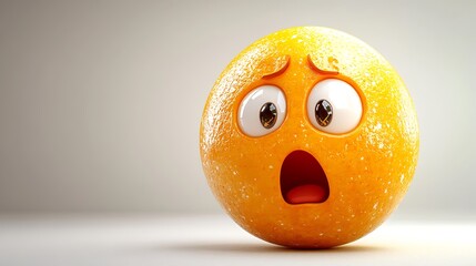 Shocked orange emoticon, 3D rendering, studio shot