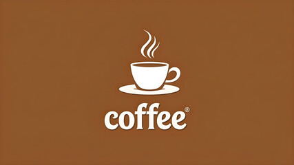 Simple White Coffee Cup Logo Design on Brown Background: Minimalist Vector Illustration, Coffee Shop Branding