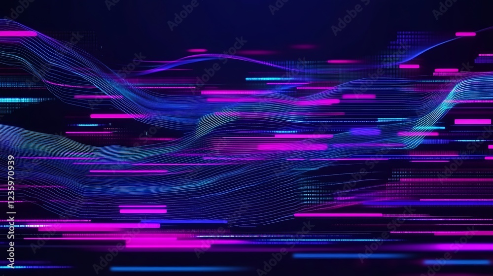 Poster abstract digital art, glowing lines, neon colors. possible use background design