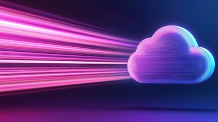Cloud Networking Connectivity Security Speed Data packets travelling at high speed through a secure cloud network, protected by encryption and firewalls, symbolizing secure data transmission.