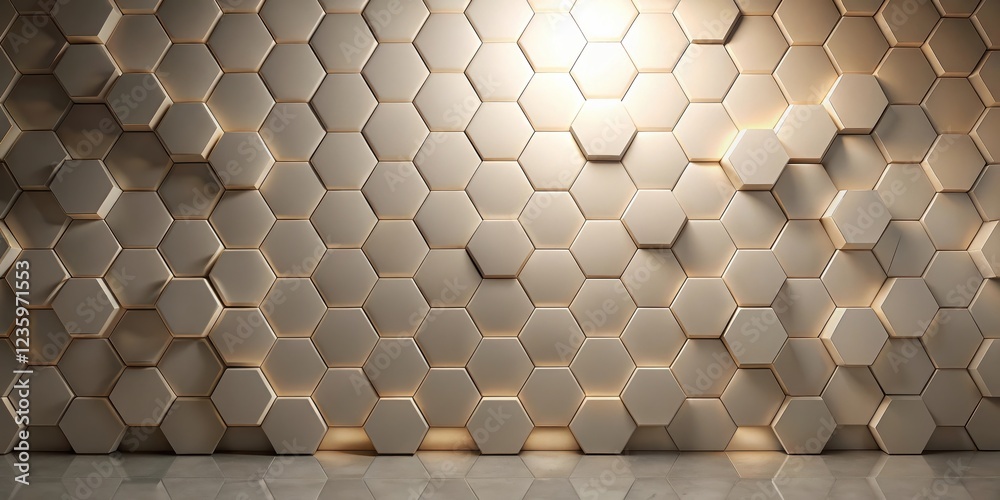 Aufkleber a wall of hexagonal tiles creates a modern, geometric design with subtle lighting accents that cast 