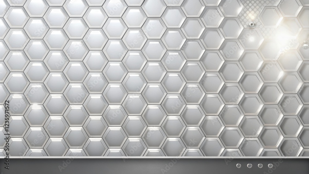 Poster White Hexagonal Pattern with Metallic Finish and Minimalist Aesthetic