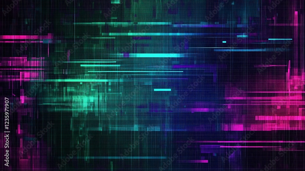 Poster abstract digital art, glitch effect, vibrant colors, technology background. possible use website ban