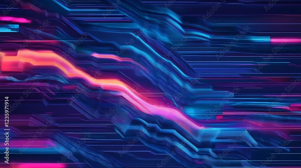 Poster abstract digital art, vibrant colors, futuristic lines. possible use background for technology prese