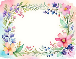 Fototapeta premium Watercolor Floral Frame Border Pastel Rainbow Flowers Spring Wedding Invitation Design Background