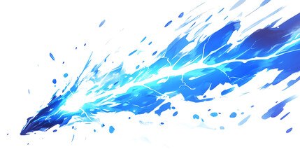 Electric blue lightning bolt illuminating on white & transparent a background.