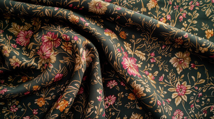 Elegant Fabric with Intricate Floral Motifs and Warm Tones