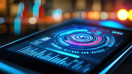 Obraz premium A tablet displaying a futuristic banking app for cryptocurrency transactions.