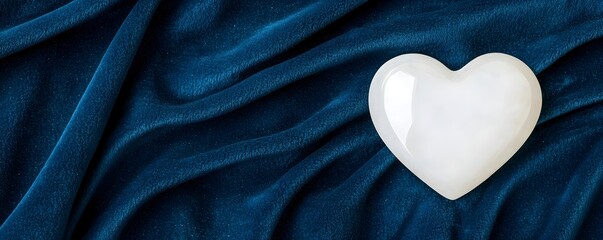 Obraz premium Heart-Shaped Stone on Luxurious Blue Velvet Fabric Background
