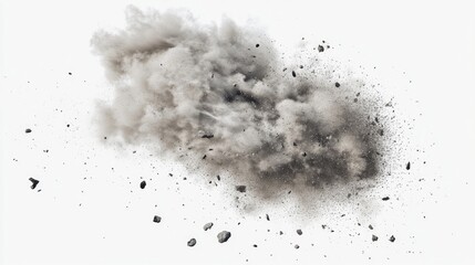 Flying debris with dust isolated,
