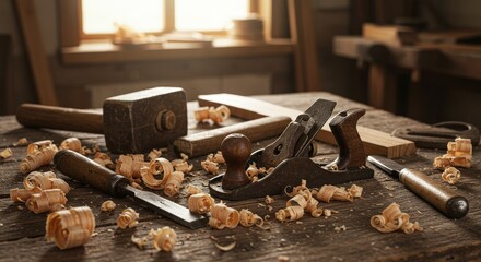 old tools on wooden table